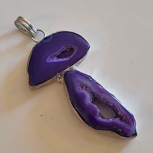 925 Silver Purple Druzy Agate  Pendant
